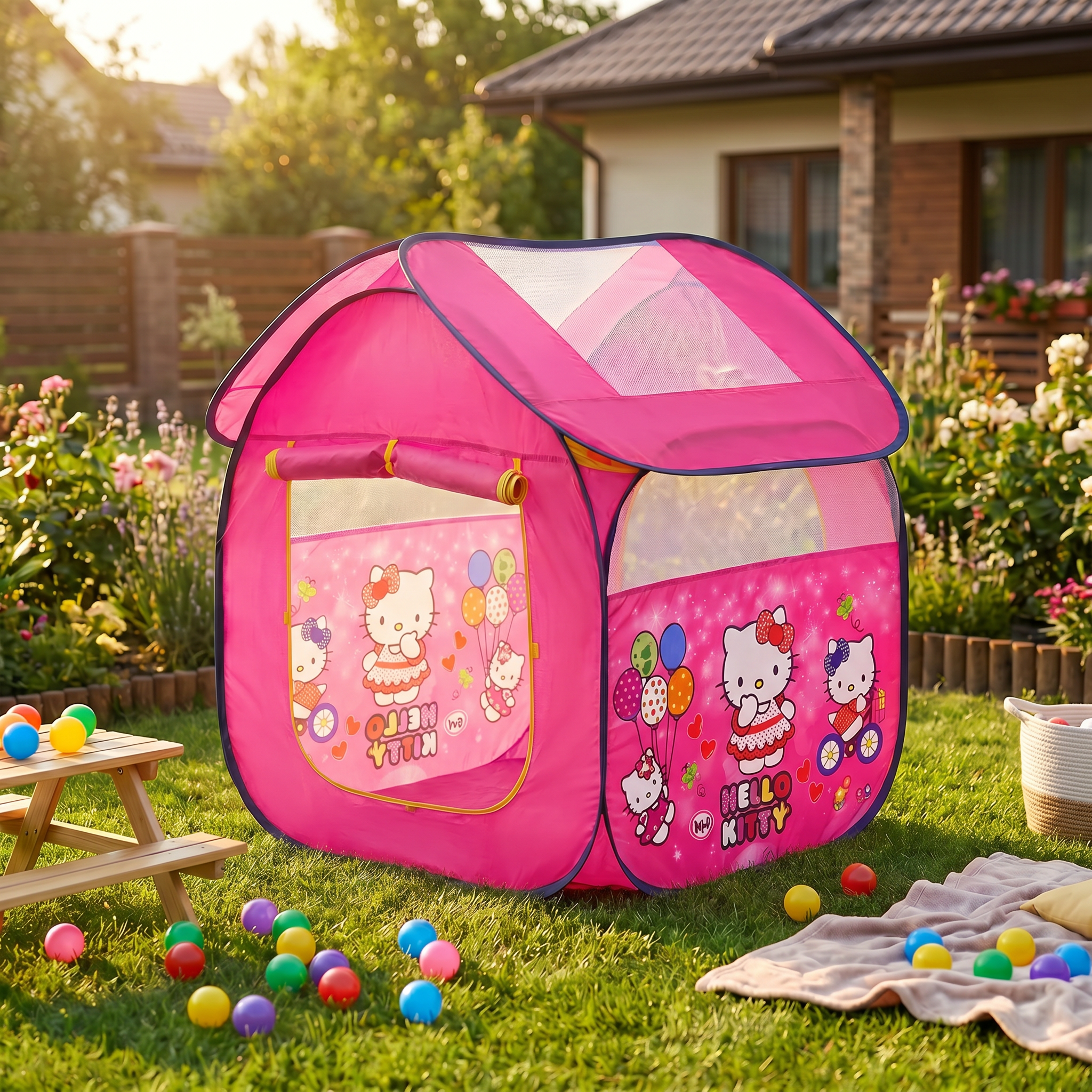 Hello Kitty Kureghor Tent House with 100 Balls For Kids.